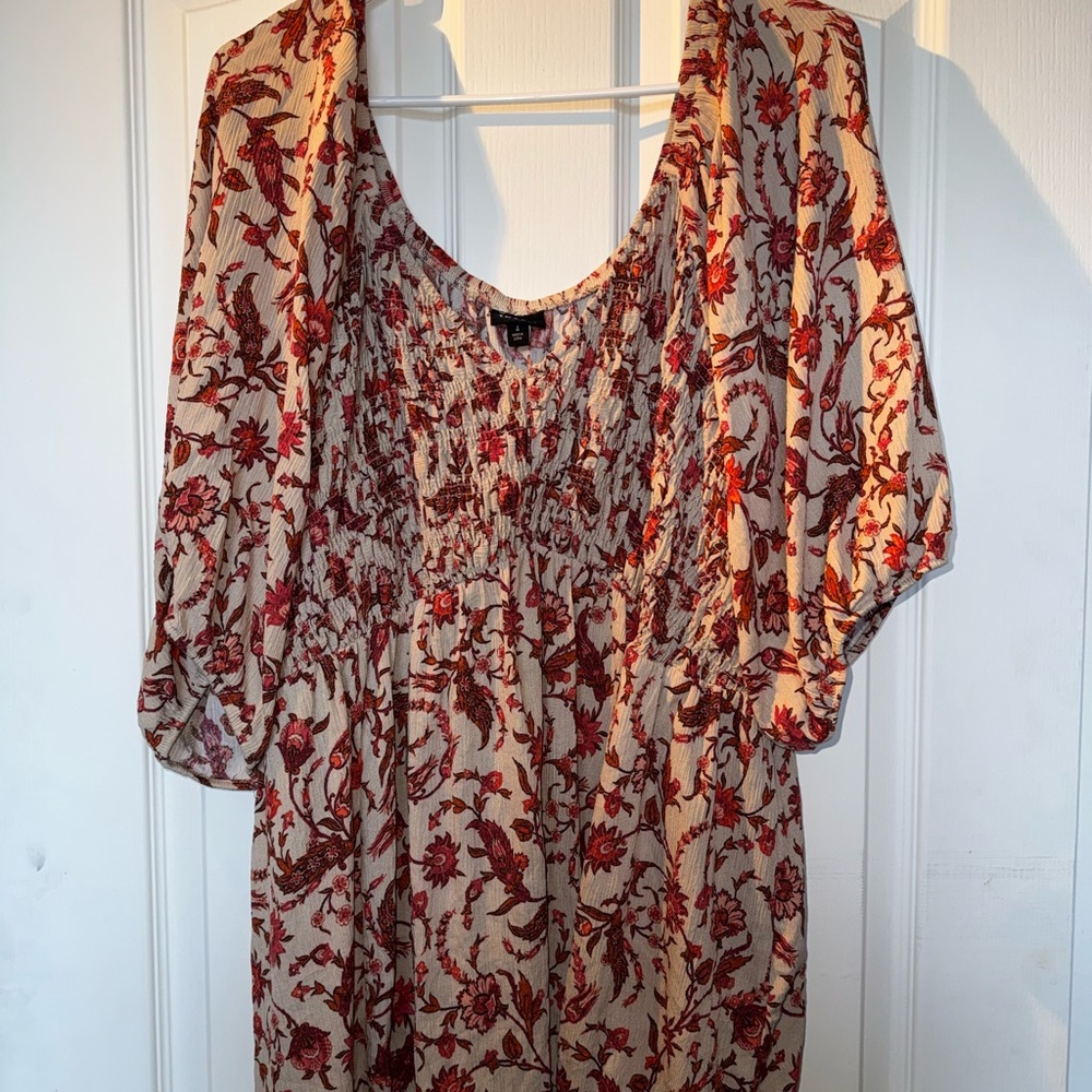 torrid Cream Tunic with Red Floral Motif